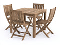 Salon de jardin repas bois massif 100x100x75 cm - marron naturel - table carree avec 4 chaises pliantes design classique