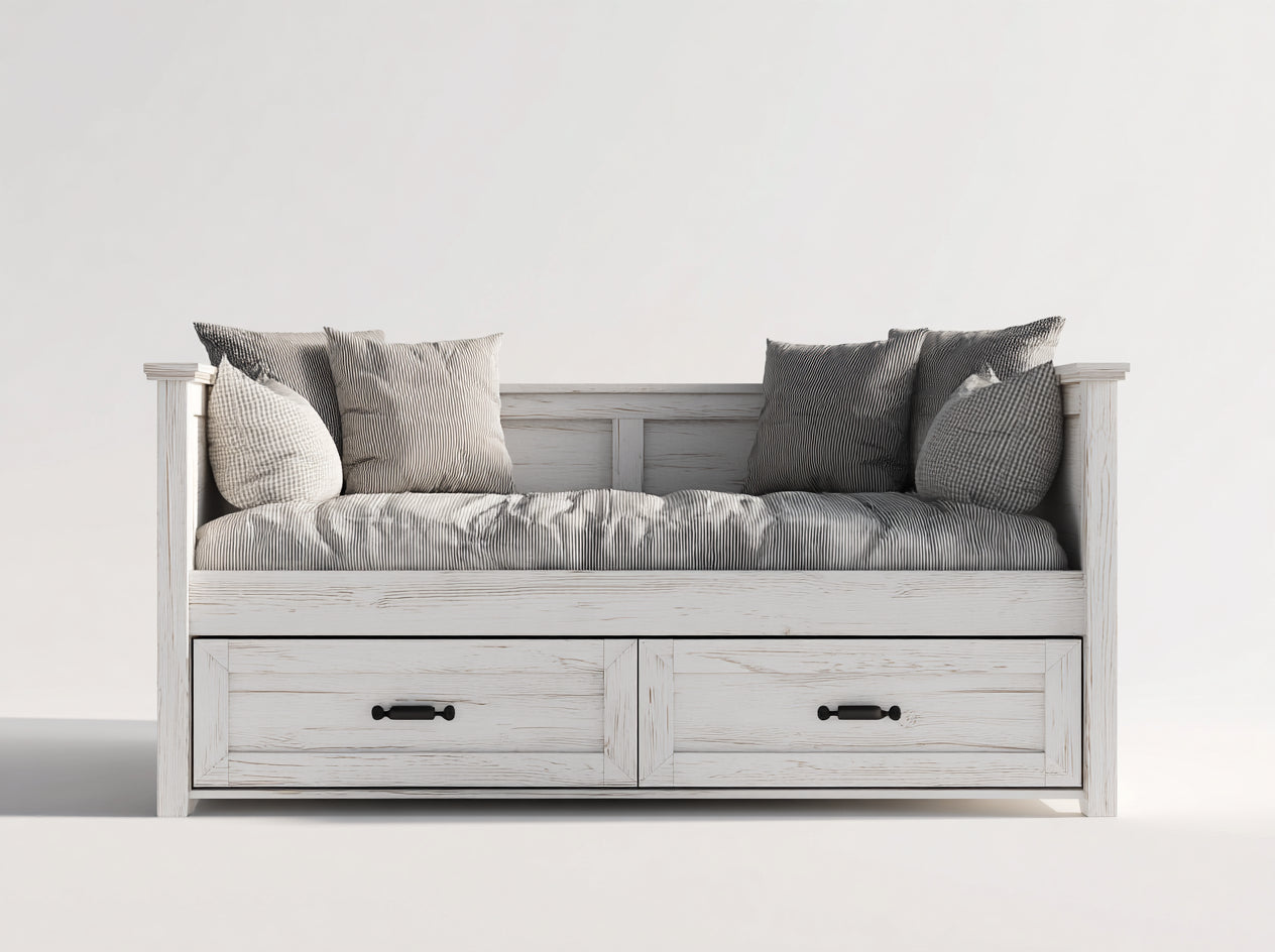 Canapé lit en bois blanc avec deux tiroirs de rangement style classique 200x90x85 cm design chambre