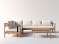 Canapé de jardin d'angle en bois massif 250x160x75 cm - bois naturel blanc - avec table basse