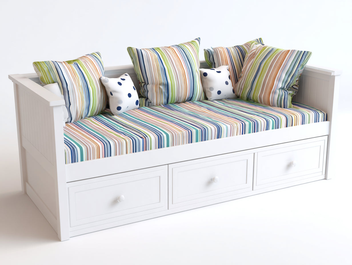 Canapé lit 200x90x90 cm bois blanc style classique-lit banquette avec rangements tiroirs intégrés