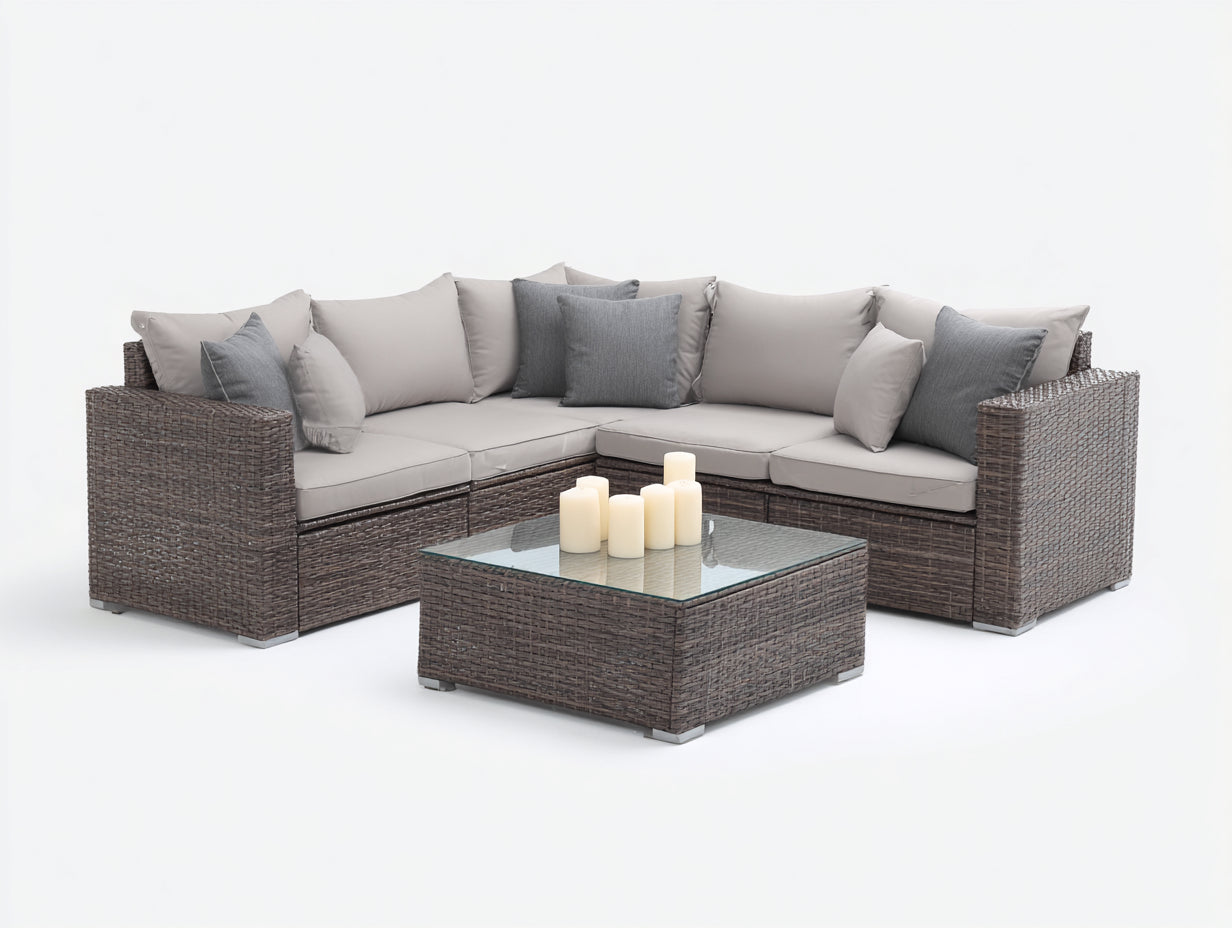 Canapé de jardin en rotin en L avec table basse en verre design moderne 240x240x75 cm