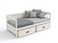 Canape lit bois 200x90x80 cm - blanc - lit avec deux tiroirs de rangement design moderne