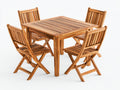 Salon de jardin repas 90x90x75 cm bois naturel style pliant-ensemble table carrée avec 4 chaises pliantes