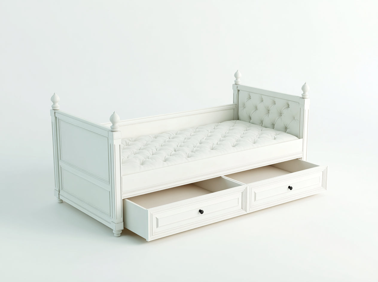 Canapé lit en bois blanc avec tiroirs design classique 200x90x95 cm