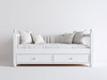 Canape lit bois 200x90x80 cm - blanc - lit avec deux tiroirs de rangement design classique