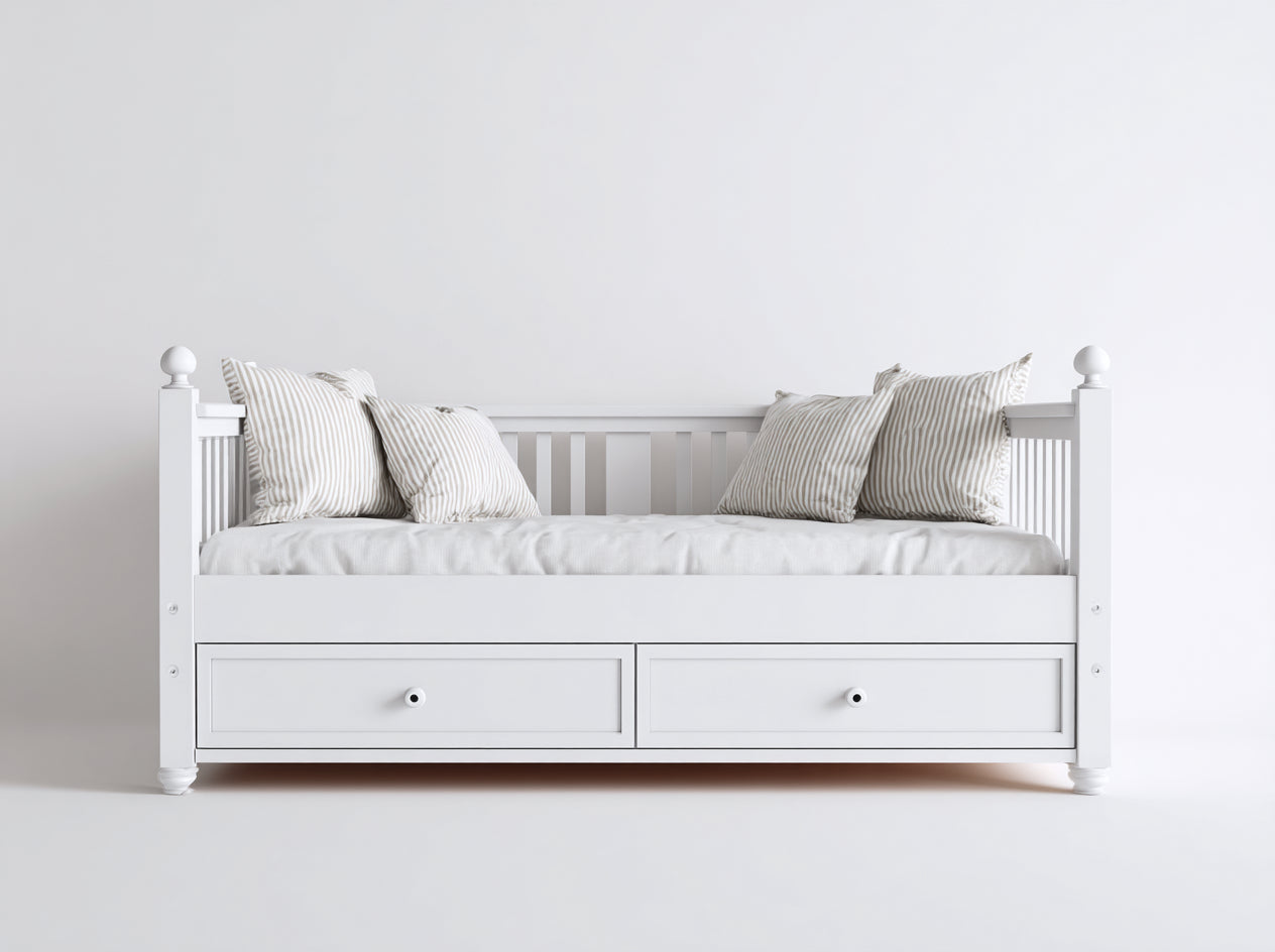 Canape lit bois 200x90x80 cm - blanc - lit avec deux tiroirs de rangement design classique