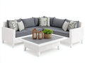 Canape de jardin rotin tissu L forme 260x260x75 cm - blanc gris - ensemble salon de jardin avec table basse design moderne