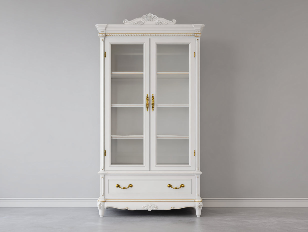 Vitrine - meuble de rangement blanc style baroque portes vitrées 2 portes 1 tiroir 100x40x180 cm design classique élégant