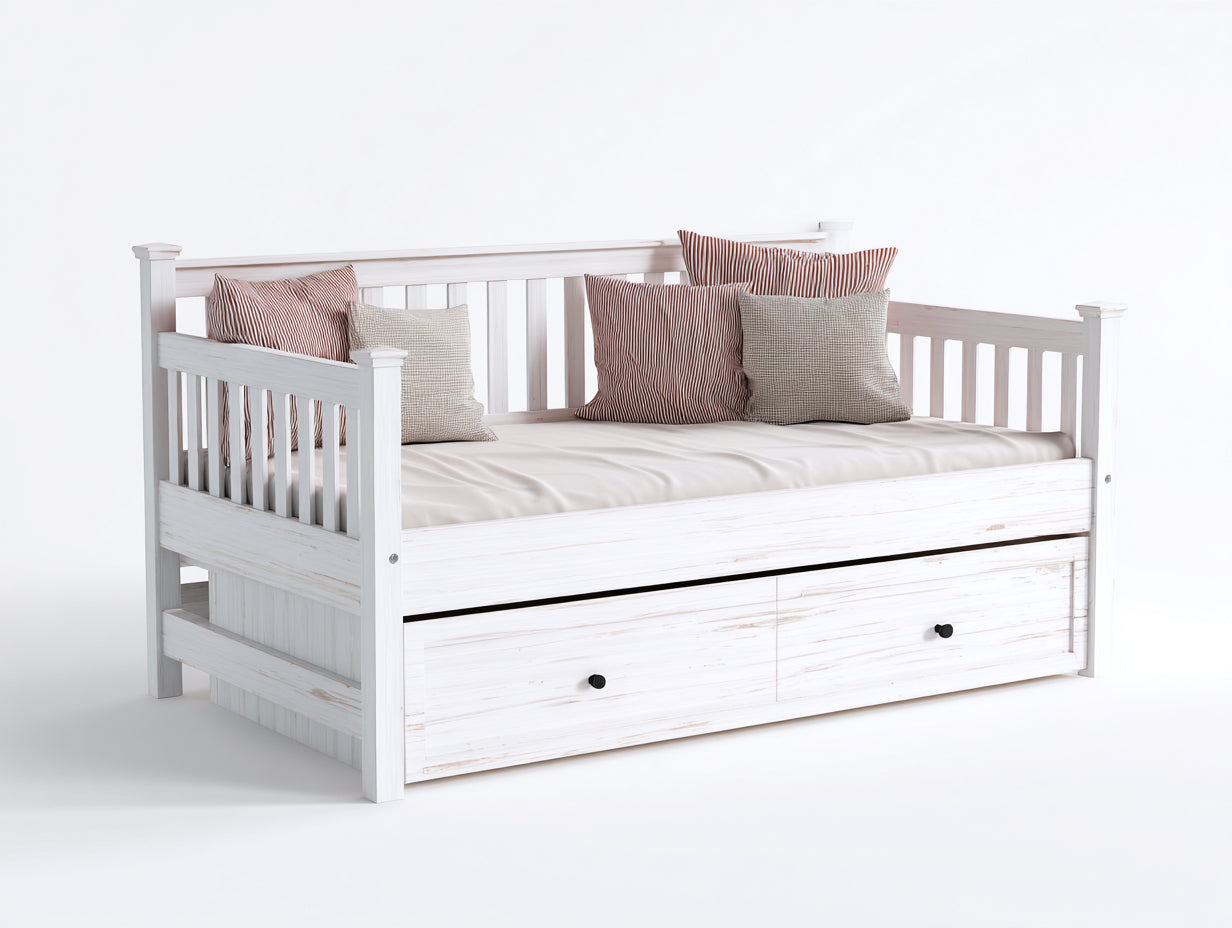 Canapé lit en bois blanc avec tiroirs de rangement style classique 200x90x85 cm design chambre