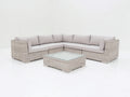 Canapé de jardin d'angle en résine tressée beige 260x260x75 cm - style extérieur moderne avec table basse