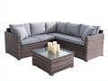 Canapé de jardin 240x240x75 cm rotin tressé brun et tissu gris style moderne-ensemble extérieur avec table basse en verre