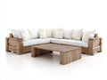 Canapé de jardin en bois massif avec table basse et coussins blancs style rustique moderne 260x260x85 cm