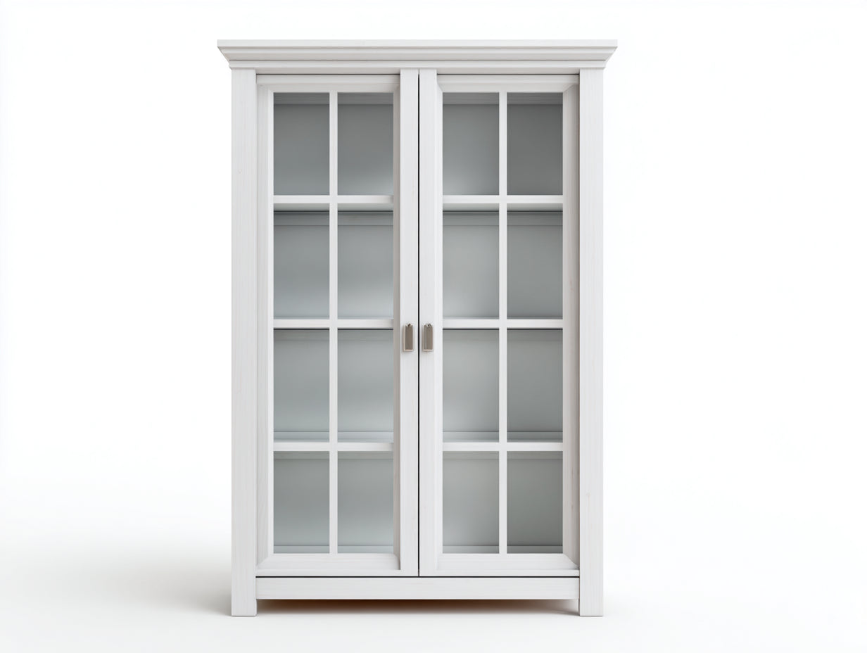 Vitrine - meuble de rangement en bois blanc 2 portes vitrées 100x40x180 cm style classique moderne