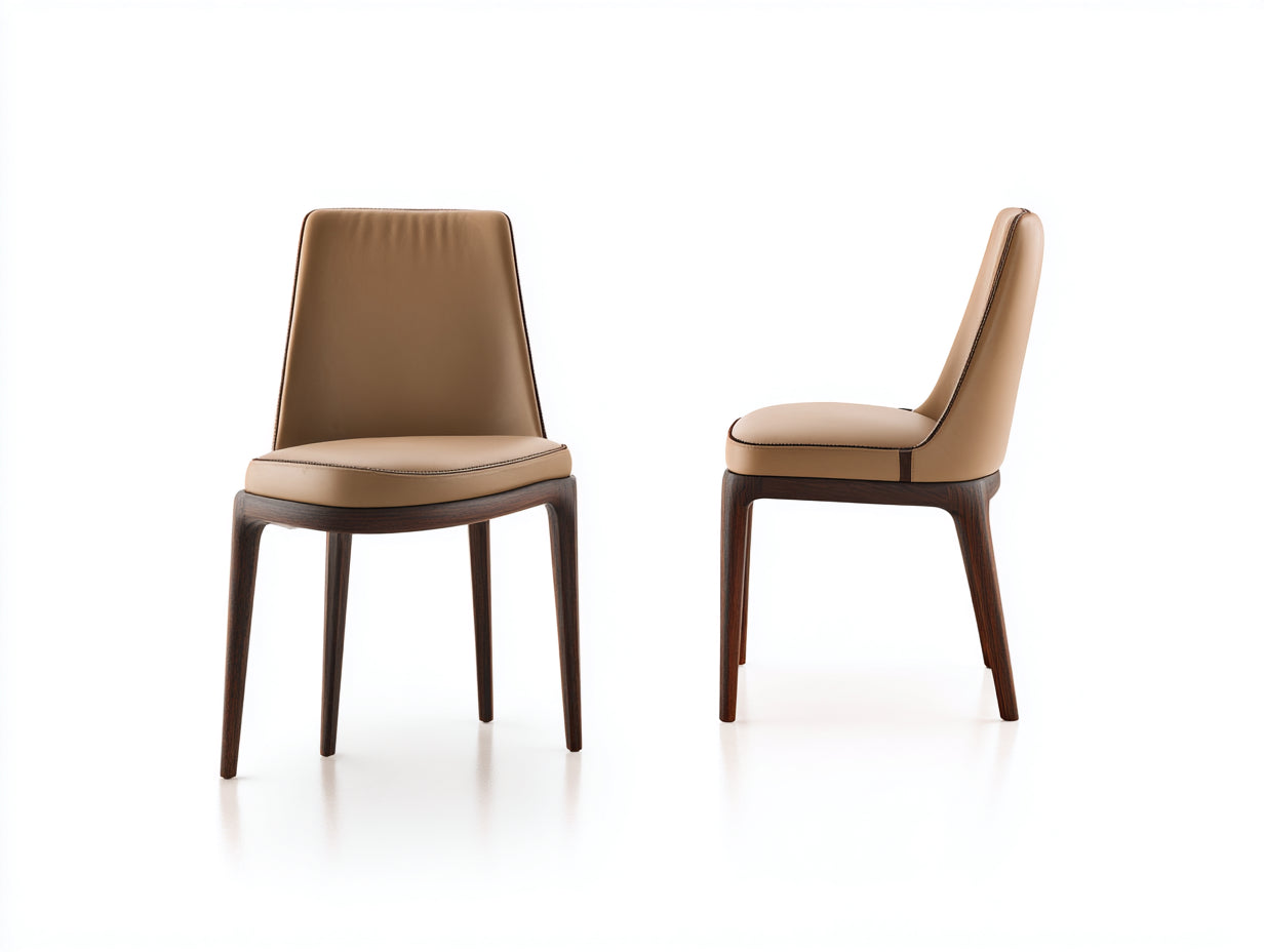 Chaise de salle à manger en cuir PU beige et bois foncé 50x55x85 cm - lot de 2 - design moderne
