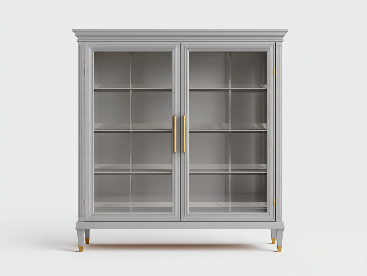 Vitrine bois gris portes vitrées 120x40x180 cm - style moderne élégant