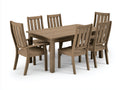 Salon de jardin repas en bois massif avec 6 chaises design naturel 180x90x75 cm