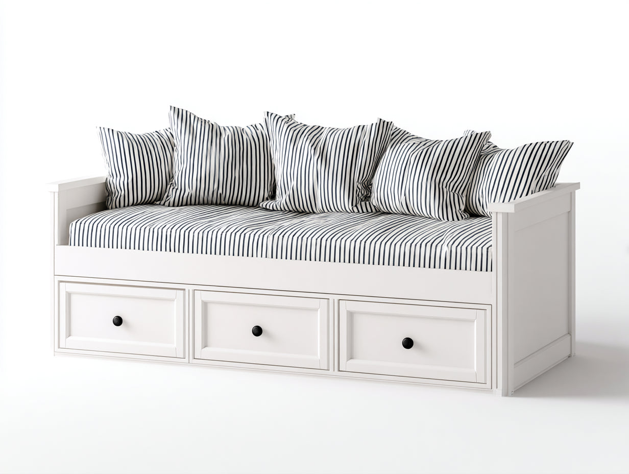 Canapé lit en bois blanc avec trois tiroirs de rangement style classique 200x90x85 cm design chambre