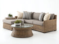 Canapé de jardin d'angle 260x180x75 cm rotin naturel et tissu beige style moderne-ensemble salon extérieur avec table basse en verre