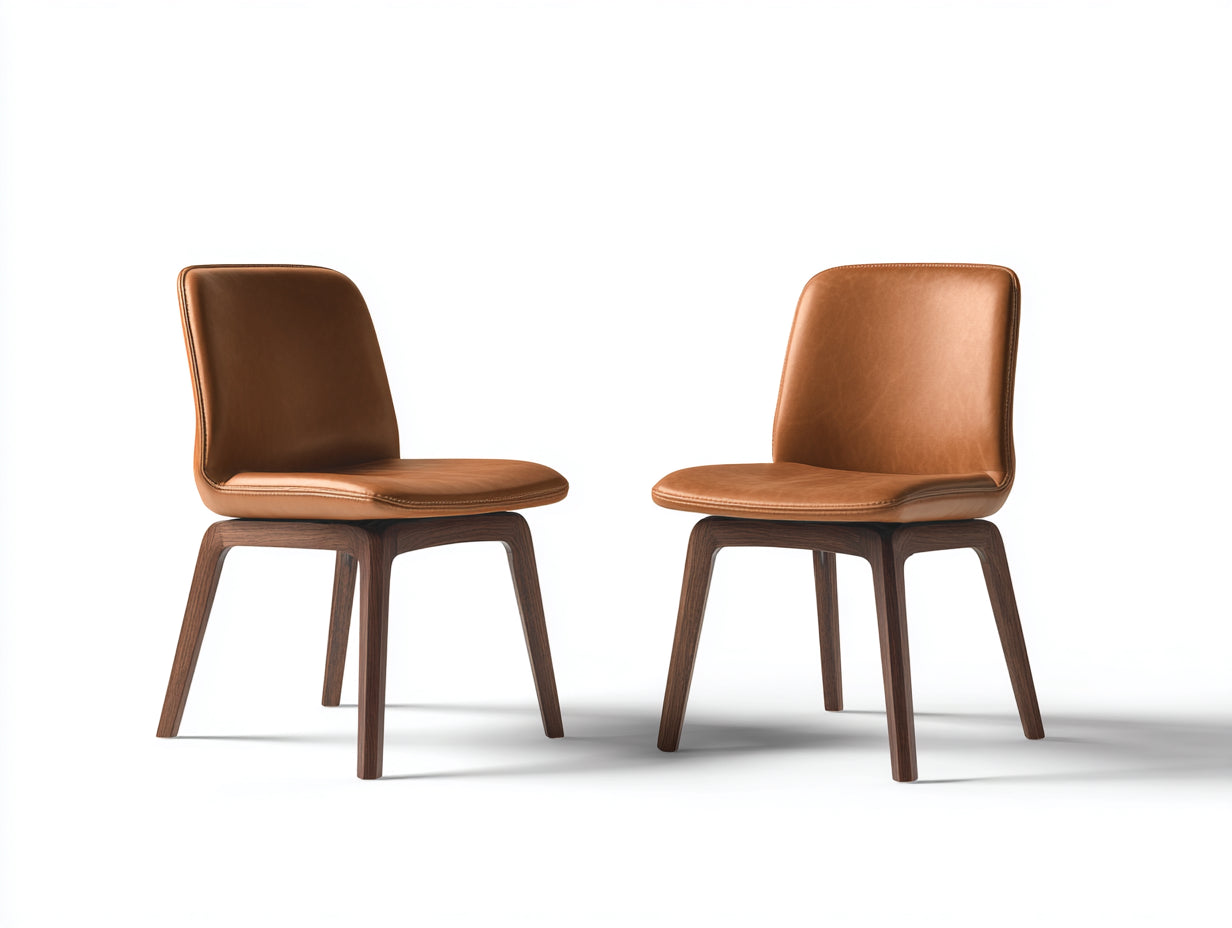 Chaise de salle a manger bois cuir 45x52x85 cm - marron naturel - lot de 2 design moderne