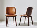 Chaise de salle a manger bois cuir 45x52x85 cm - marron naturel - lot de 2 design retro moderne
