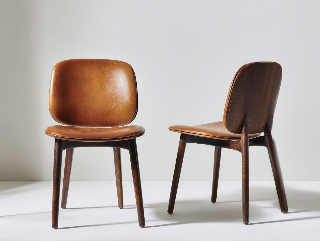 Chaise de salle a manger bois cuir 45x52x85 cm - marron naturel - lot de 2 design retro moderne