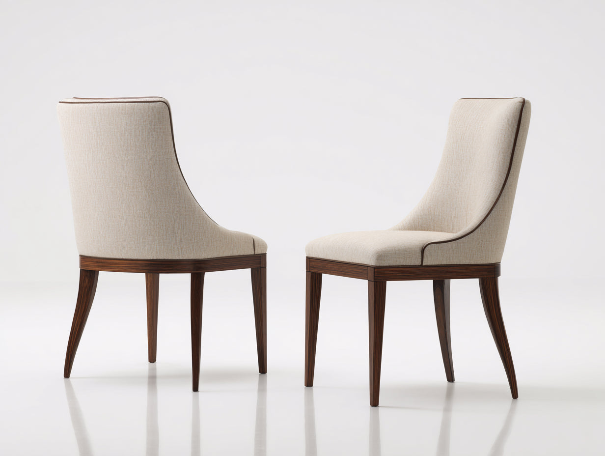 Chaise de salle à manger en tissu beige et bois massif 45x55x90 cm - lot de 2 - style moderne