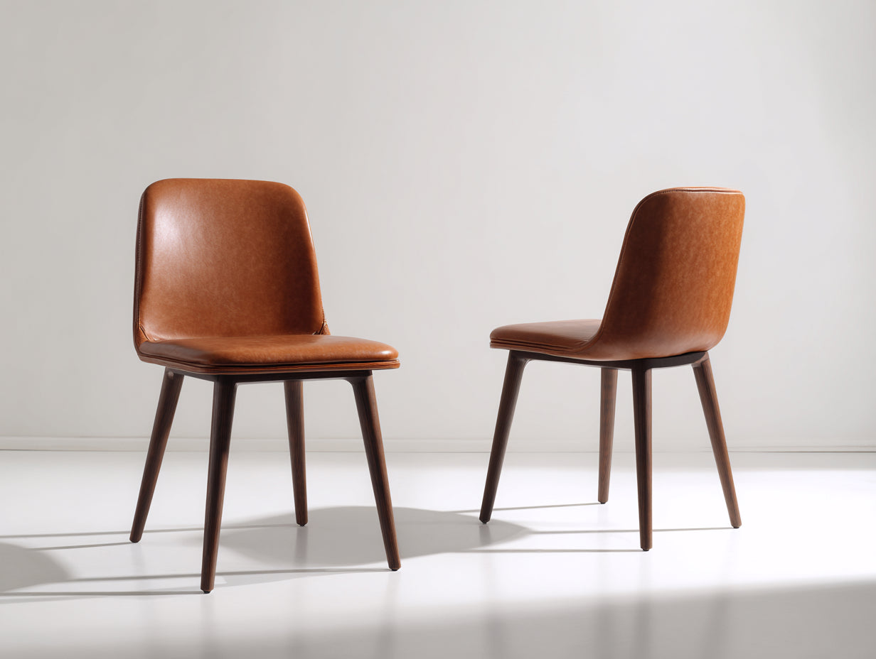 Chaise de salle à manger en cuir PU brun et bois massif design moderne 45x52x82 cm - style contemporain minimaliste