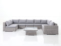 Canape de jardin rotin tissu U forme 360x280x85 cm - gris - ensemble modulable avec table basse design moderne