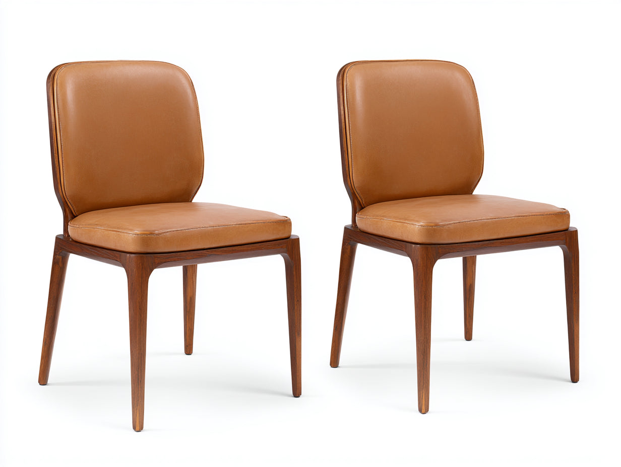 Chaise de salle à manger 45x52x85 cm cuir marron et bois massif style moderne-chaise rembourrée design élégant