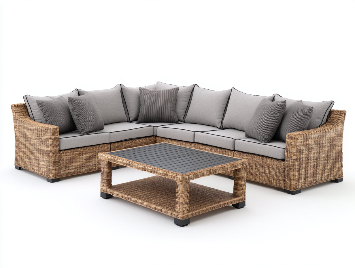 Canapé de jardin en rotin en L avec table basse design moderne 280x220x75 cm