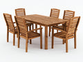 Salon de jardin repas en bois massif 150x90x75 cm - ensemble table et 6 chaises - style naturel extérieur